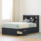 Kids Twin Mates Bed & Headboard Set with Storage – Seaside Pine / Blueberry, 1-Person