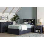 Kids Twin Mates Bed & Headboard Set with Storage – Seaside Pine / Blueberry, 1-Person