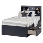 Kids Twin Mates Bed & Headboard Set with Storage – Seaside Pine / Blueberry, 1-Person
