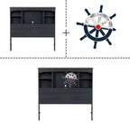 Kids Twin Mates Bed & Headboard Set with Storage – Seaside Pine / Blueberry, 1-Person