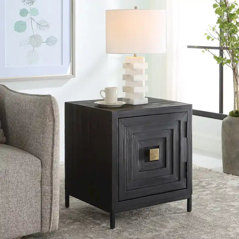Black Geometric Cabinet End Table, Single