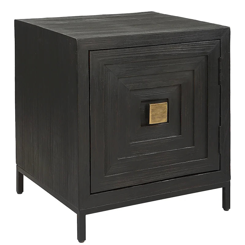 Black Geometric Cabinet End Table, Single