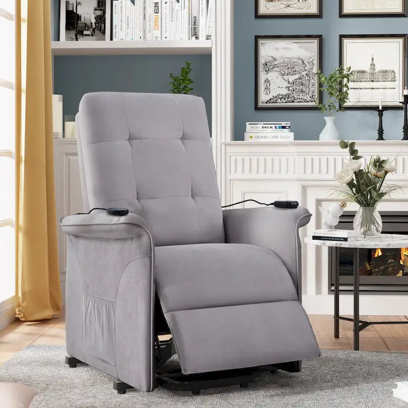 Gray Power Lift Recliner Chair with Massage Function, Single Seat