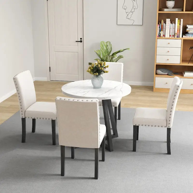White Faux Marble Top Dining Table Set, Modern Style, Seats 4