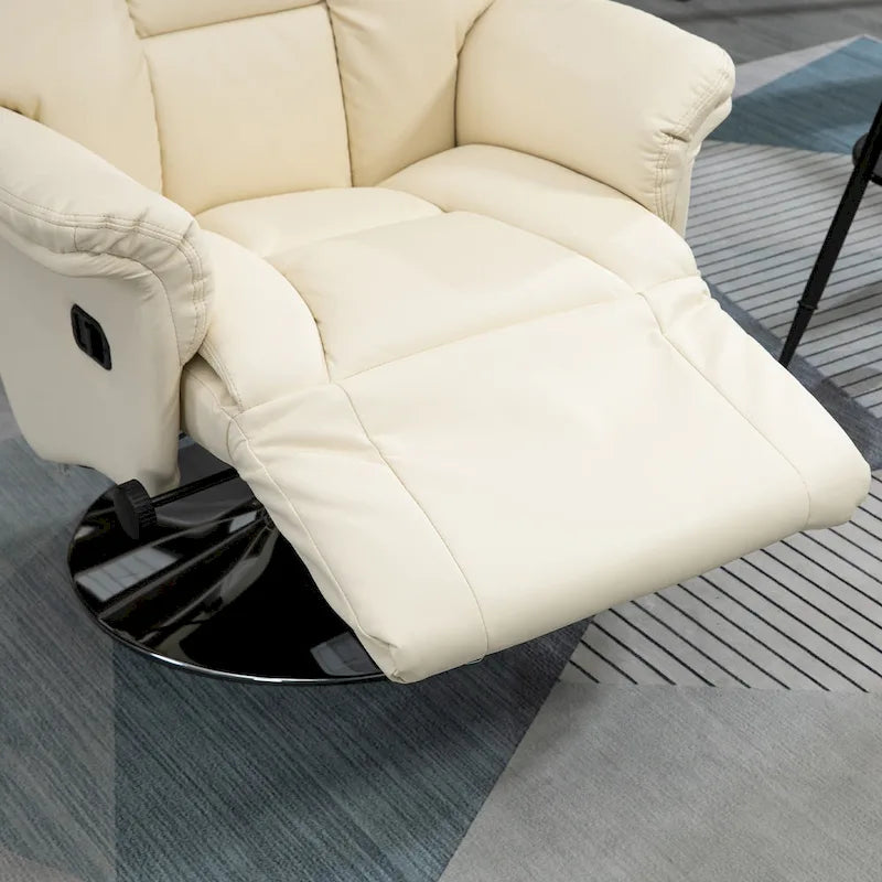 White Single-Seat Swivel Recliner with Footrest & PU Leather