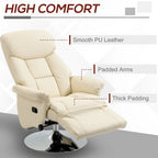 White Single-Seat Swivel Recliner with Footrest & PU Leather