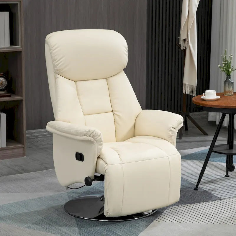 White Single-Seat Swivel Recliner with Footrest & PU Leather