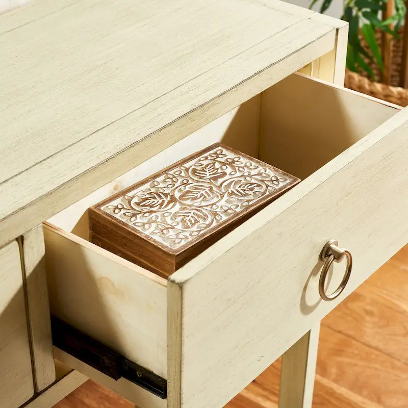 Navy / Antique White / Grey / Turquoise Matte Finish 2-Drawer Console Table for 1