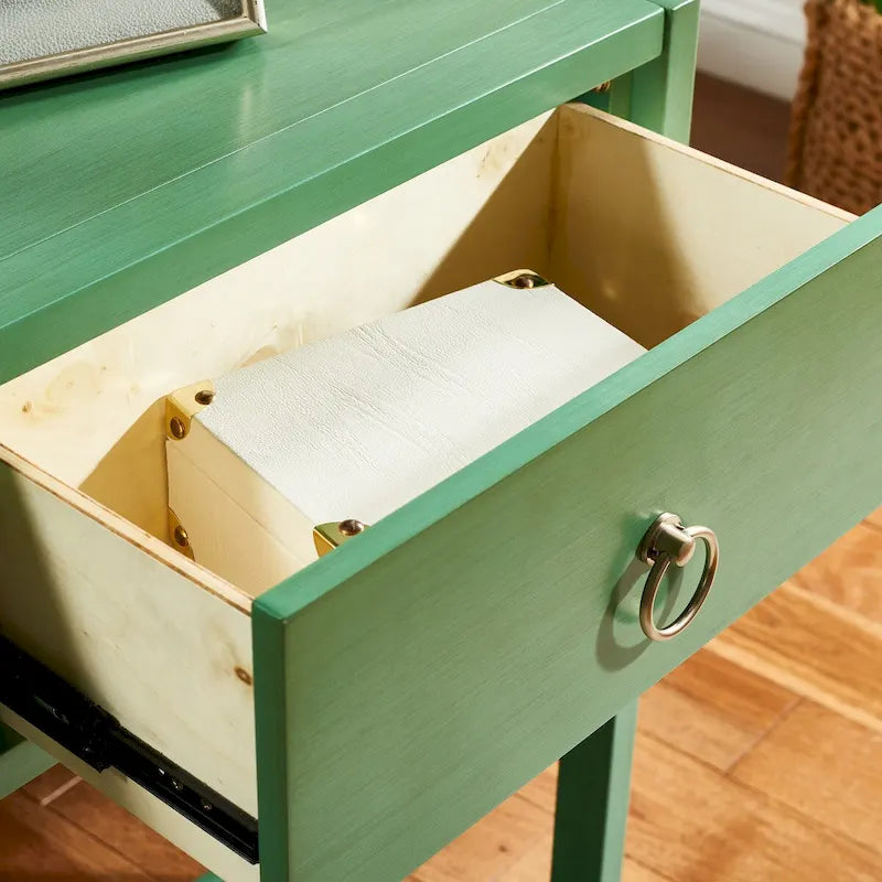 Navy / Antique White / Grey / Turquoise Matte Finish 2-Drawer Console Table for 1
