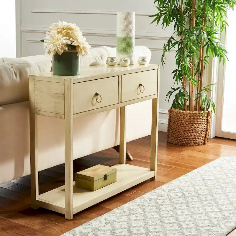 Navy / Antique White / Grey / Turquoise Matte Finish 2-Drawer Console Table for 1