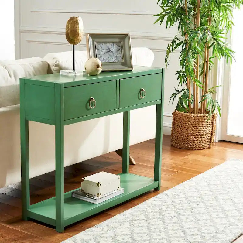 Navy / Antique White / Grey / Turquoise Matte Finish 2-Drawer Console Table for 1