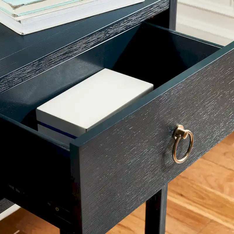 Navy / Antique White / Grey / Turquoise Matte Finish 2-Drawer Console Table for 1