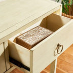 Navy / Antique White / Grey / Turquoise Matte Finish 2-Drawer Console Table for 1