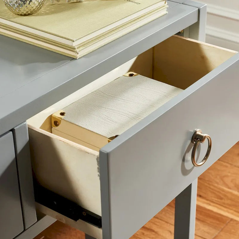 Navy / Antique White / Grey / Turquoise Matte Finish 2-Drawer Console Table for 1