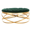 Tufted Velvet Ottoman with Gold Metal Frame, Emerald / Seafoam / Pale Taupe, 1-Seat