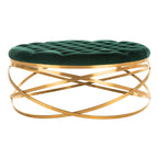 Tufted Velvet Ottoman with Gold Metal Frame, Emerald / Seafoam / Pale Taupe, 1-Seat