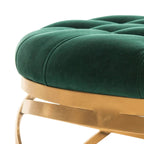 Tufted Velvet Ottoman with Gold Metal Frame, Emerald / Seafoam / Pale Taupe, 1-Seat