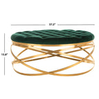 Tufted Velvet Ottoman with Gold Metal Frame, Emerald / Seafoam / Pale Taupe, 1-Seat