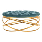 Tufted Velvet Ottoman with Gold Metal Frame, Emerald / Seafoam / Pale Taupe, 1-Seat