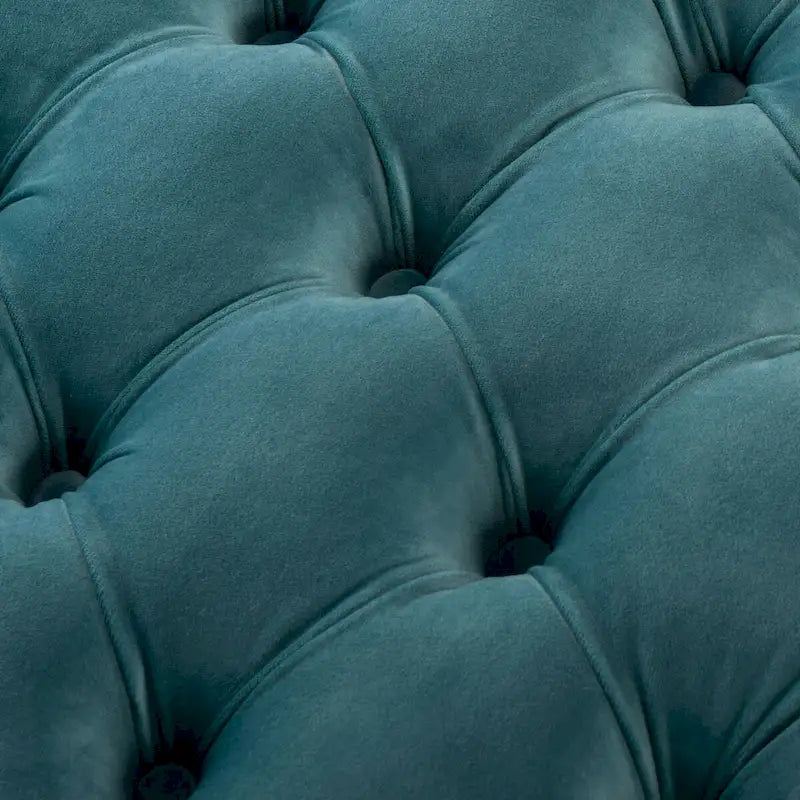 Tufted Velvet Ottoman with Gold Metal Frame, Emerald / Seafoam / Pale Taupe, 1-Seat