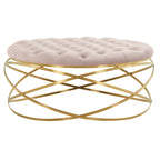 Tufted Velvet Ottoman with Gold Metal Frame, Emerald / Seafoam / Pale Taupe, 1-Seat