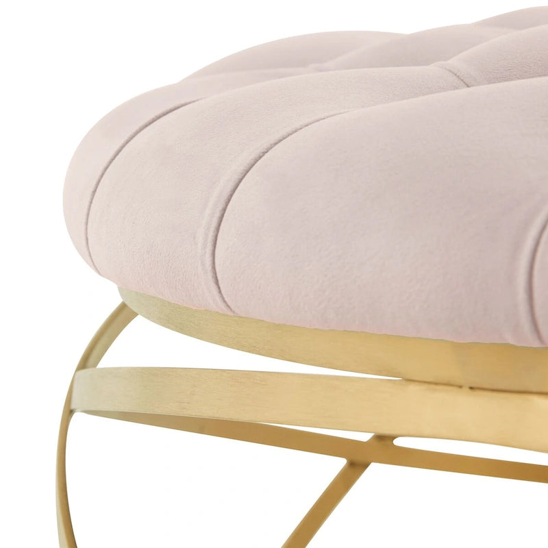 Tufted Velvet Ottoman with Gold Metal Frame, Emerald / Seafoam / Pale Taupe, 1-Seat