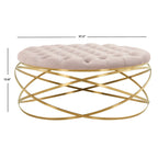 Tufted Velvet Ottoman with Gold Metal Frame, Emerald / Seafoam / Pale Taupe, 1-Seat