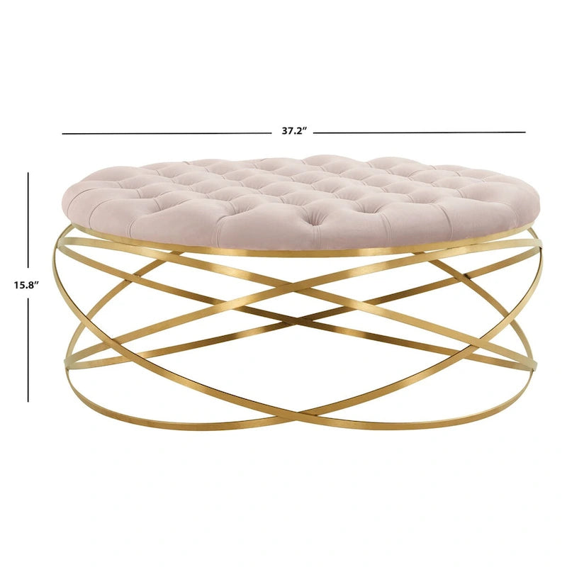 Tufted Velvet Ottoman with Gold Metal Frame, Emerald / Seafoam / Pale Taupe, 1-Seat