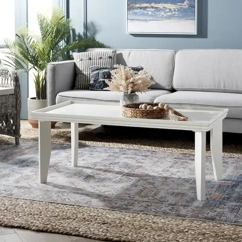 Coffee Table 47x24x20in Rectangular Curved Legs Sand/Ivory/Black
