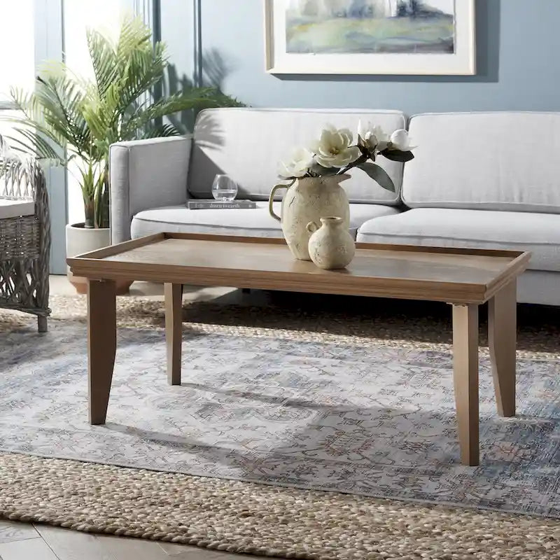 Coffee Table 47x24x20in Rectangular Curved Legs Sand/Ivory/Black
