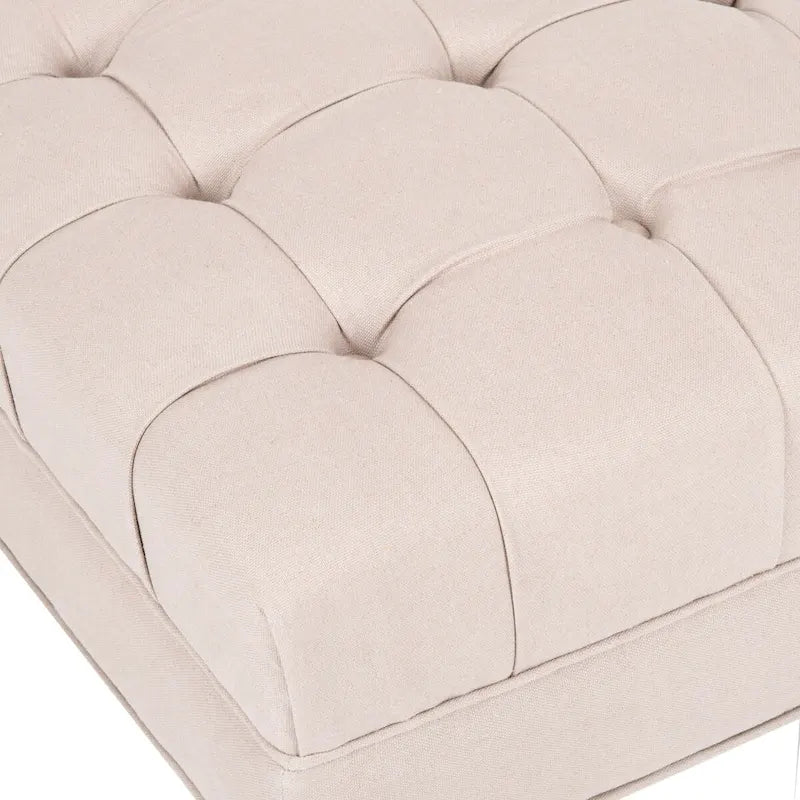 Button-Tufted Cocktail Ottoman, Single-Seat Footrest (Mushroom / Charcoal / Taupe / Golden Bronze)