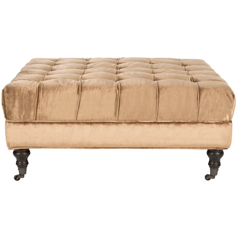 Button-Tufted Cocktail Ottoman, Single-Seat Footrest (Mushroom / Charcoal / Taupe / Golden Bronze)