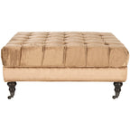 Button-Tufted Cocktail Ottoman, Single-Seat Footrest (Mushroom / Charcoal / Taupe / Golden Bronze)