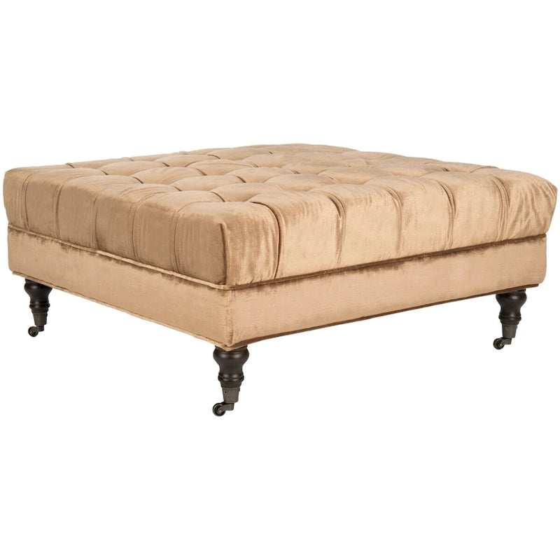Button-Tufted Cocktail Ottoman, Single-Seat Footrest (Mushroom / Charcoal / Taupe / Golden Bronze)