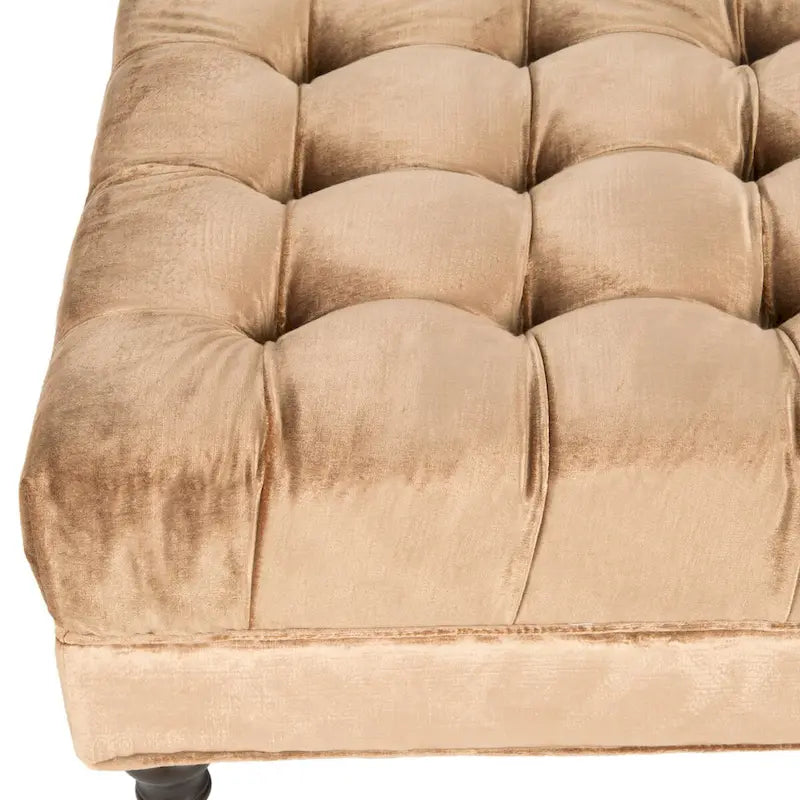 Button-Tufted Cocktail Ottoman, Single-Seat Footrest (Mushroom / Charcoal / Taupe / Golden Bronze)