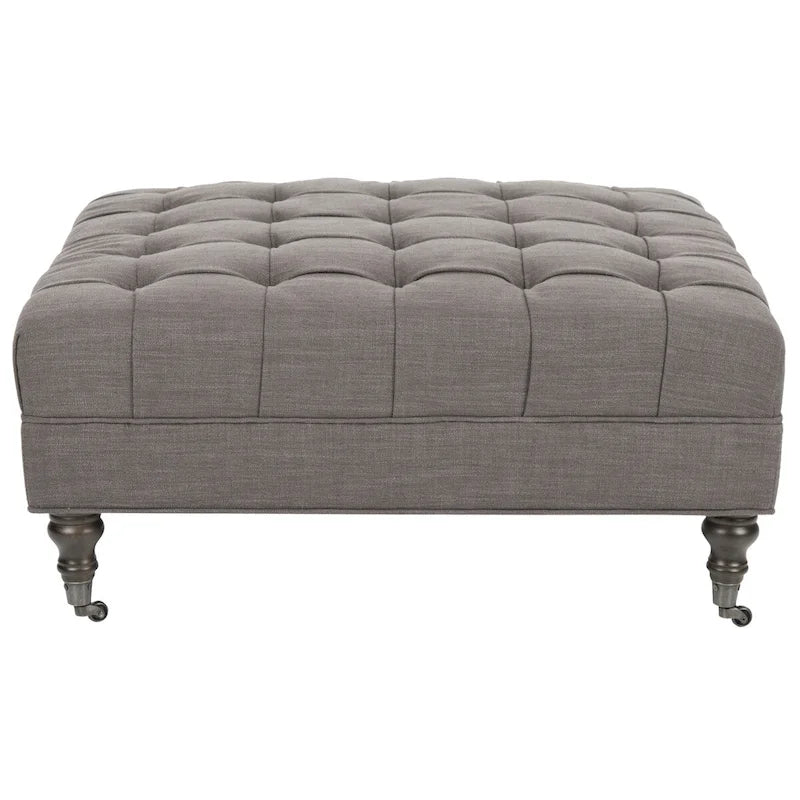Button-Tufted Cocktail Ottoman, Single-Seat Footrest (Mushroom / Charcoal / Taupe / Golden Bronze)