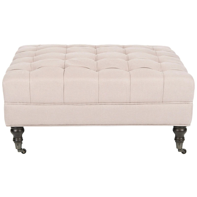 Button-Tufted Cocktail Ottoman, Single-Seat Footrest (Mushroom / Charcoal / Taupe / Golden Bronze)