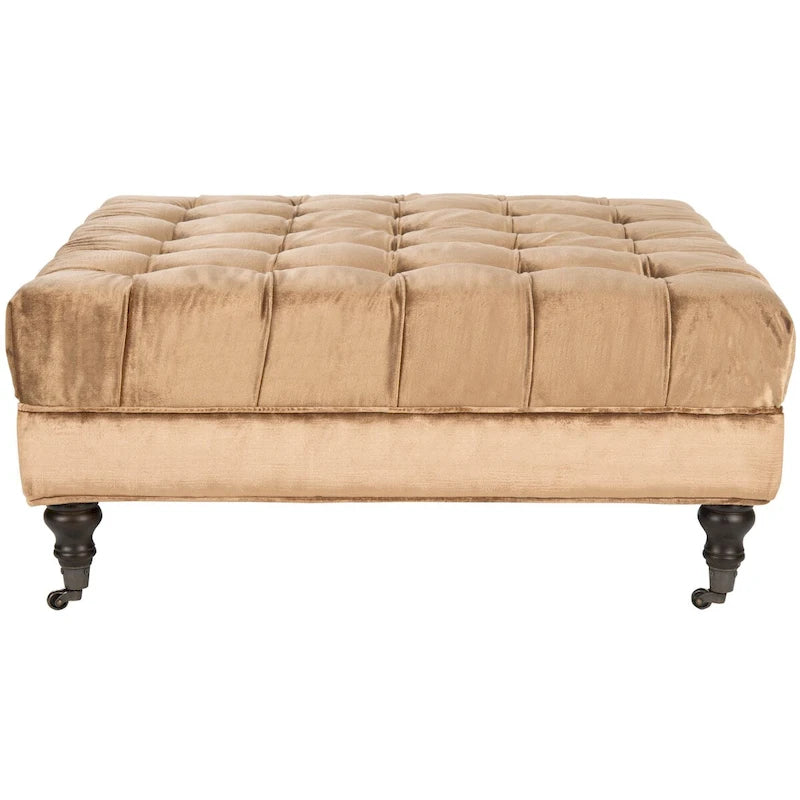 Button-Tufted Cocktail Ottoman, Single-Seat Footrest (Mushroom / Charcoal / Taupe / Golden Bronze)