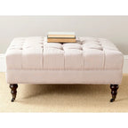 Button-Tufted Cocktail Ottoman, Single-Seat Footrest (Mushroom / Charcoal / Taupe / Golden Bronze)
