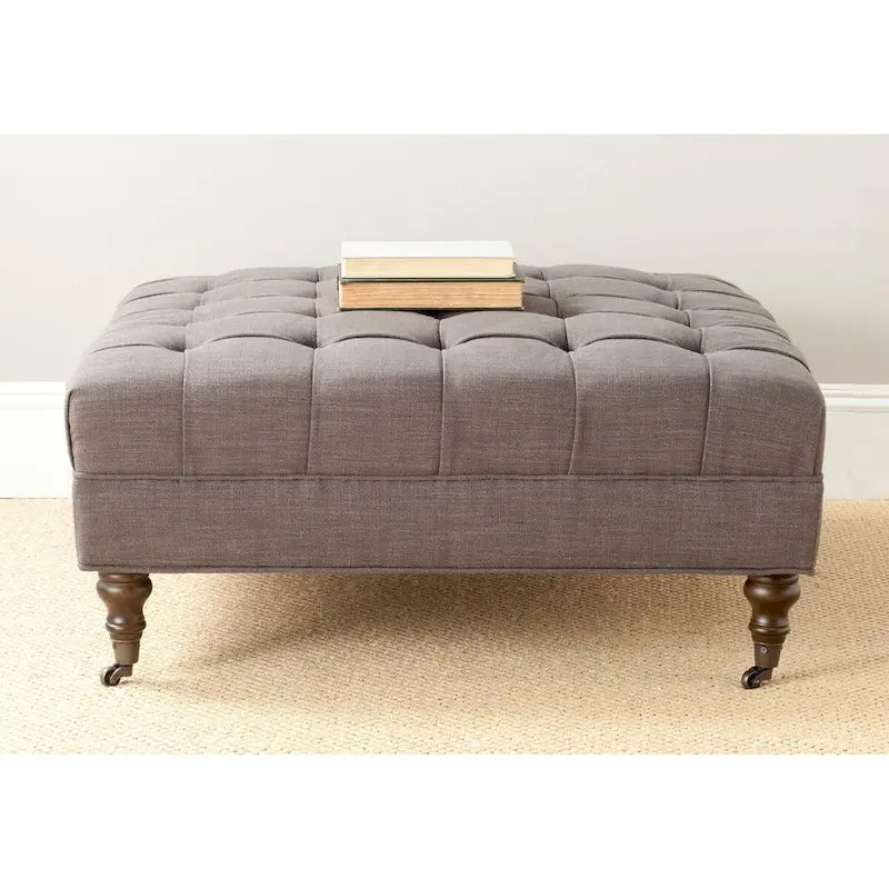 Button-Tufted Cocktail Ottoman, Single-Seat Footrest (Mushroom / Charcoal / Taupe / Golden Bronze)