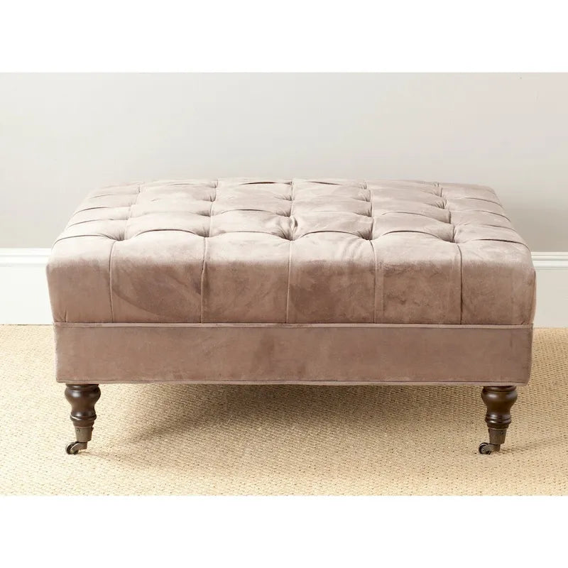 Button-Tufted Cocktail Ottoman, Single-Seat Footrest (Mushroom / Charcoal / Taupe / Golden Bronze)