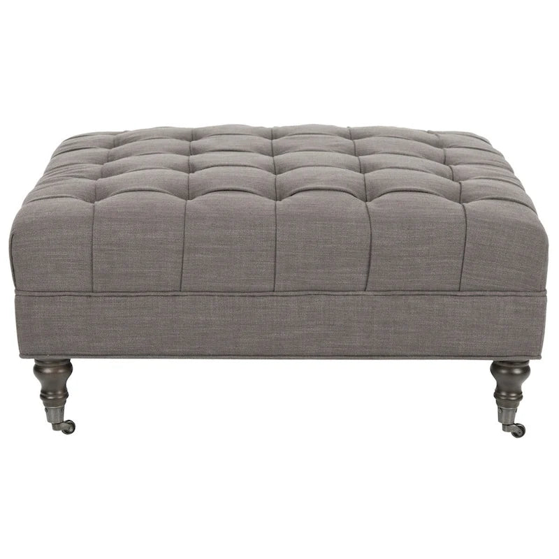 Button-Tufted Cocktail Ottoman, Single-Seat Footrest (Mushroom / Charcoal / Taupe / Golden Bronze)