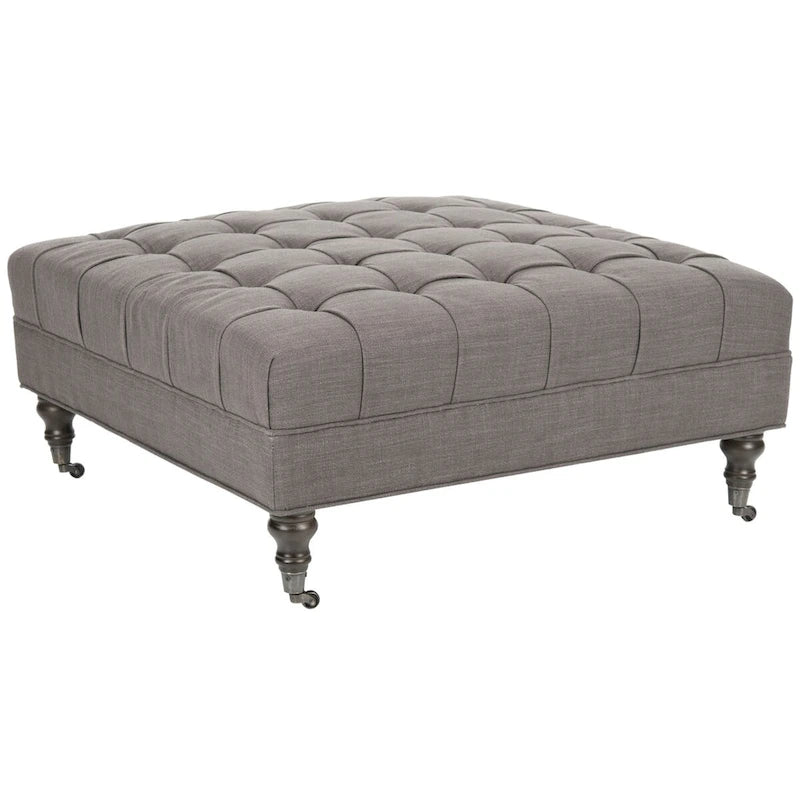 Button-Tufted Cocktail Ottoman, Single-Seat Footrest (Mushroom / Charcoal / Taupe / Golden Bronze)