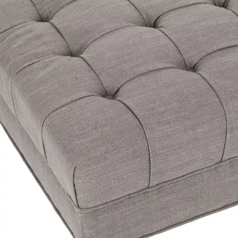 Button-Tufted Cocktail Ottoman, Single-Seat Footrest (Mushroom / Charcoal / Taupe / Golden Bronze)