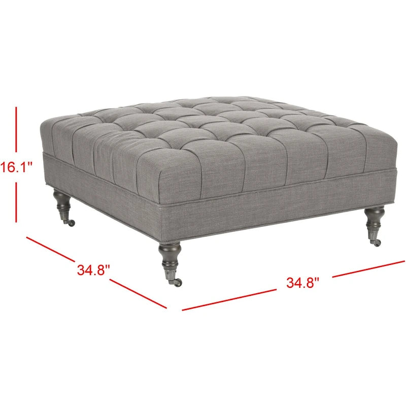 Button-Tufted Cocktail Ottoman, Single-Seat Footrest (Mushroom / Charcoal / Taupe / Golden Bronze)