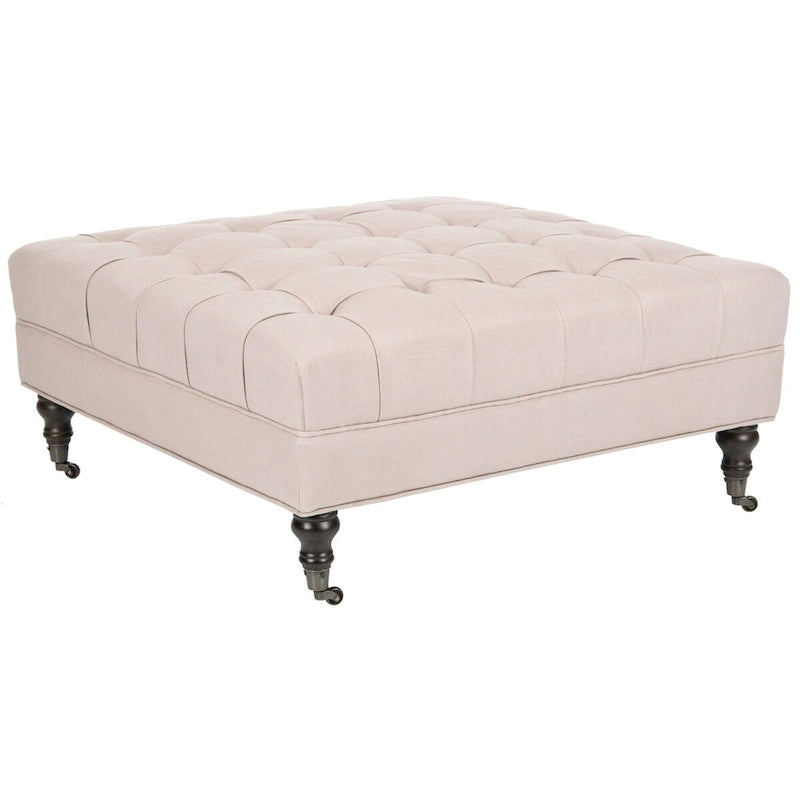 Button-Tufted Cocktail Ottoman, Single-Seat Footrest (Mushroom / Charcoal / Taupe / Golden Bronze)