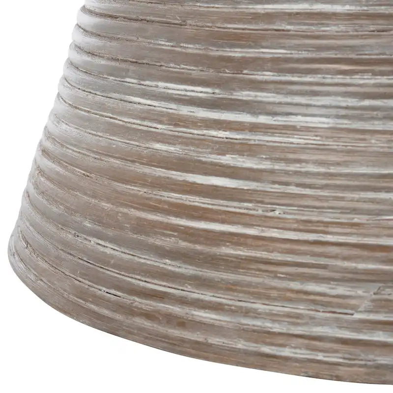 Grey White Wash Round Pedestal Coffee Table, Rattan & Metal, 1-Person, 31.5"W x 31.5"L x 17.7"H