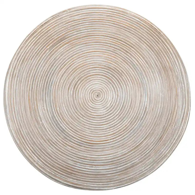 Grey White Wash Round Pedestal Coffee Table, Rattan & Metal, 1-Person, 31.5"W x 31.5"L x 17.7"H