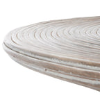 Grey White Wash Round Pedestal Coffee Table, Rattan & Metal, 1-Person, 31.5"W x 31.5"L x 17.7"H
