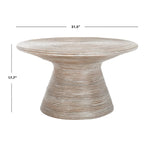 Grey White Wash Round Pedestal Coffee Table, Rattan & Metal, 1-Person, 31.5"W x 31.5"L x 17.7"H